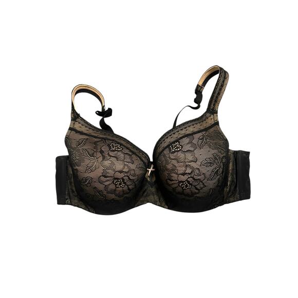 Cacique Bra Size 44D Balconette Modern Lace Covered Lightly Lined Black - Picture 3 of 6